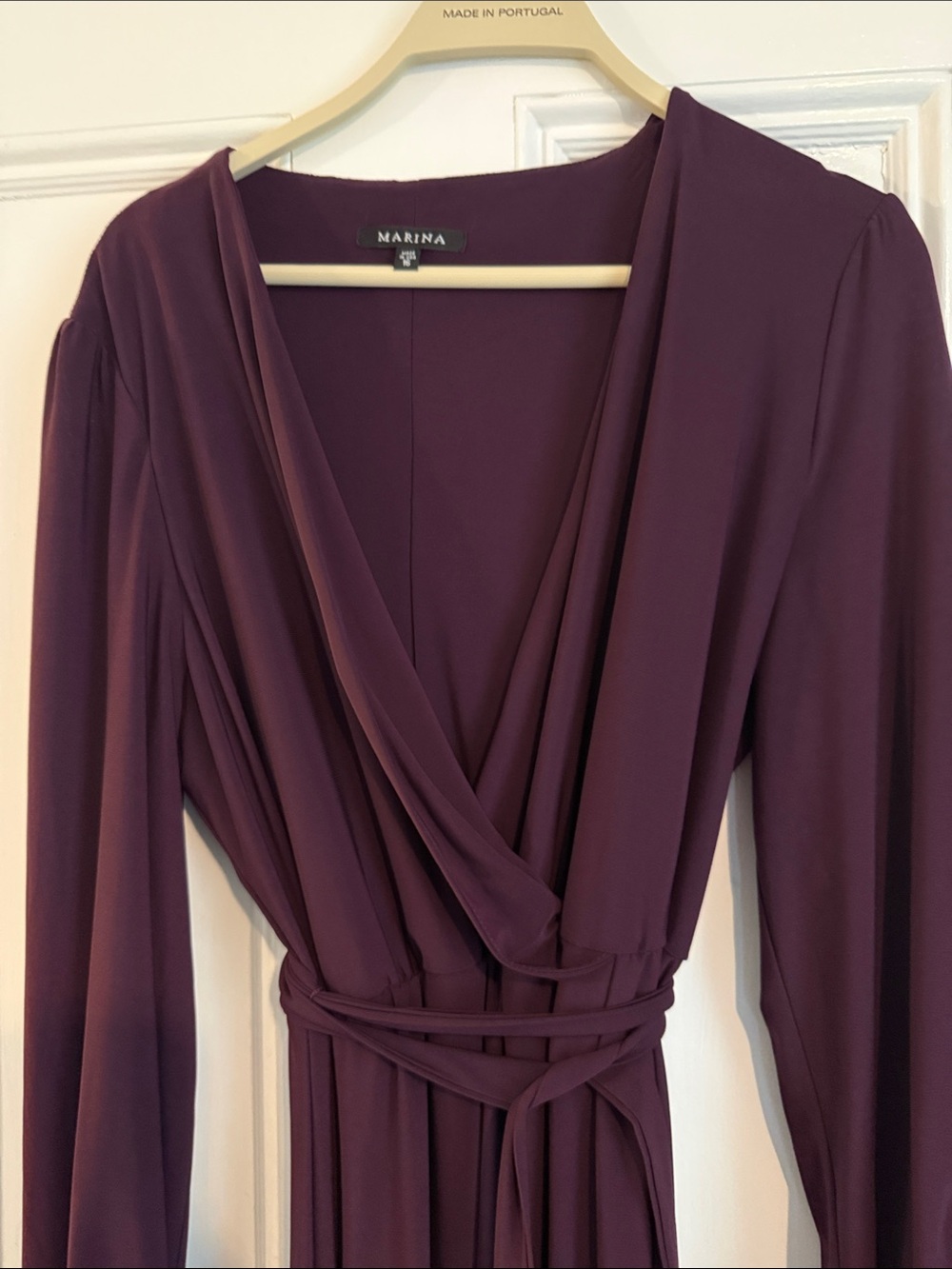 MARINA Deep Plum Long Sleeve Wrap Maxi Dress size 16 nwot - Picture 3 of 6
